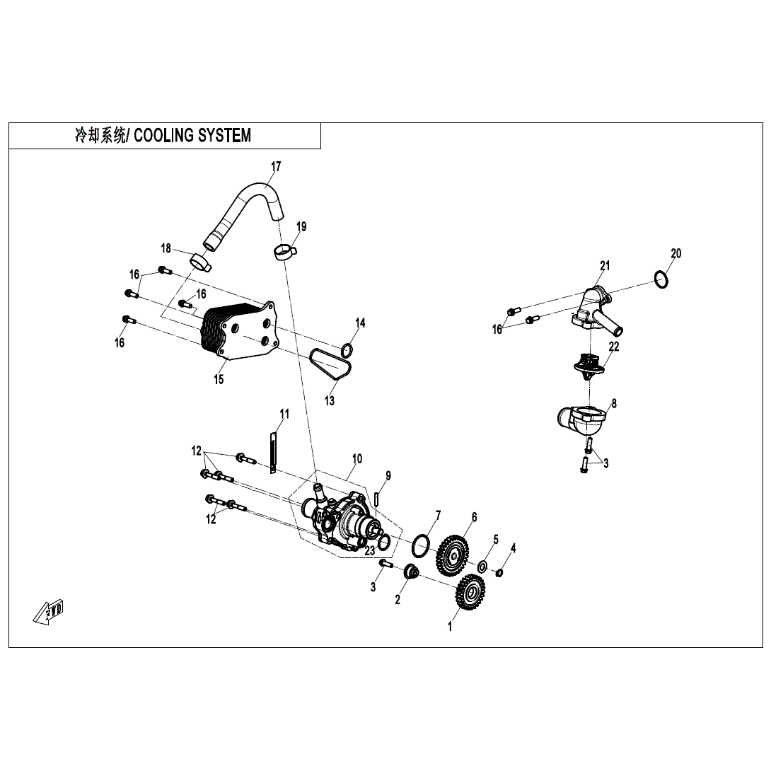 An Image of a Genuine CFMOTO Parts Schematic Diagram showing the schematic - COOLING SYSTEM (HIGHLAND) - 2025 CFMOTO UFORCE U10XL PRO HIGHLAND