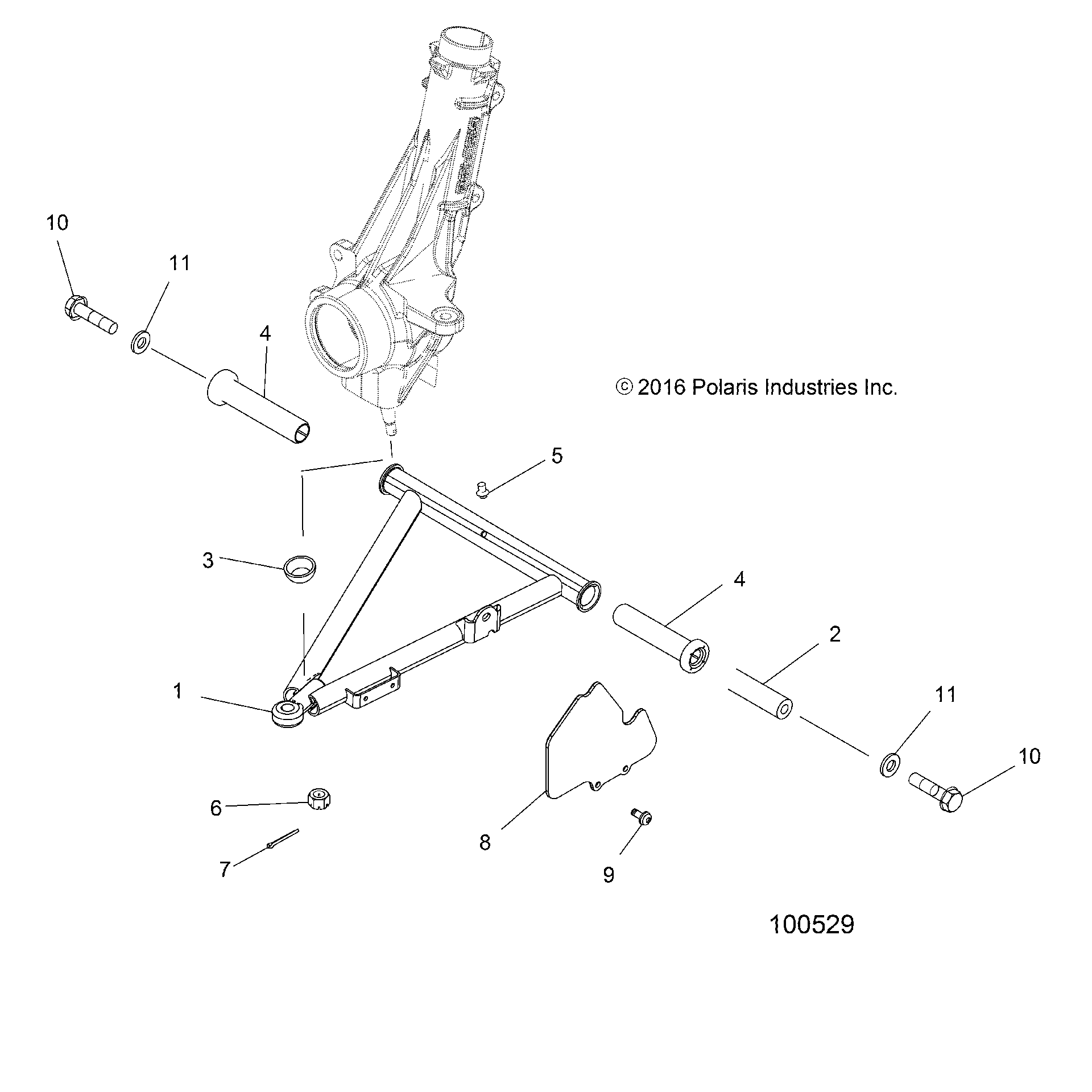 An Image of a Genuine Polaris Parts Schematic Diagram showing the schematic - SUSPENSION: A-ARM and STRUT MOUNTING - 2018 POLARIS ACE 500 SOHC