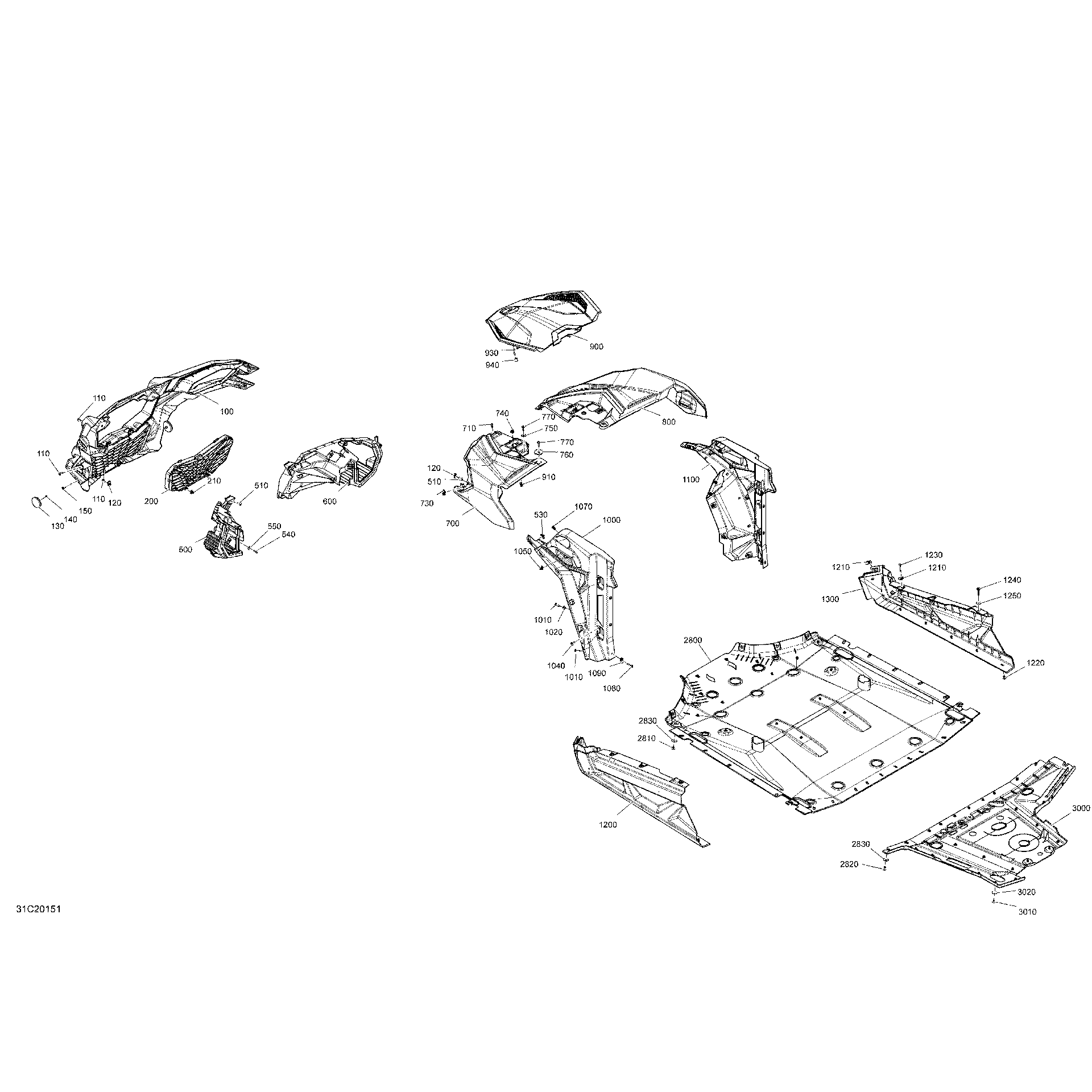 An Image of a Genuine Can-Am Parts Schematic Diagram showing the schematic - BODY - FRONT SECTION - CAMO