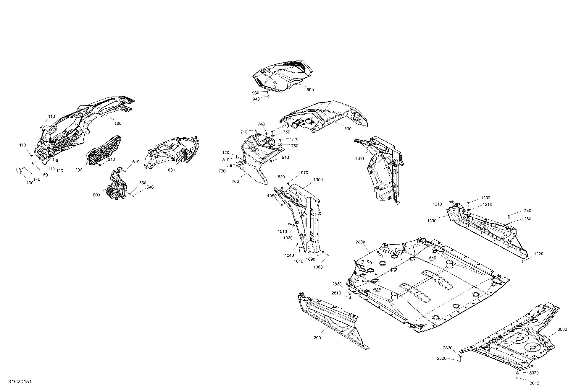 An Image of a Genuine Can-Am Parts Schematic Diagram showing the schematic - BODY - FRONT SECTION - WHITE