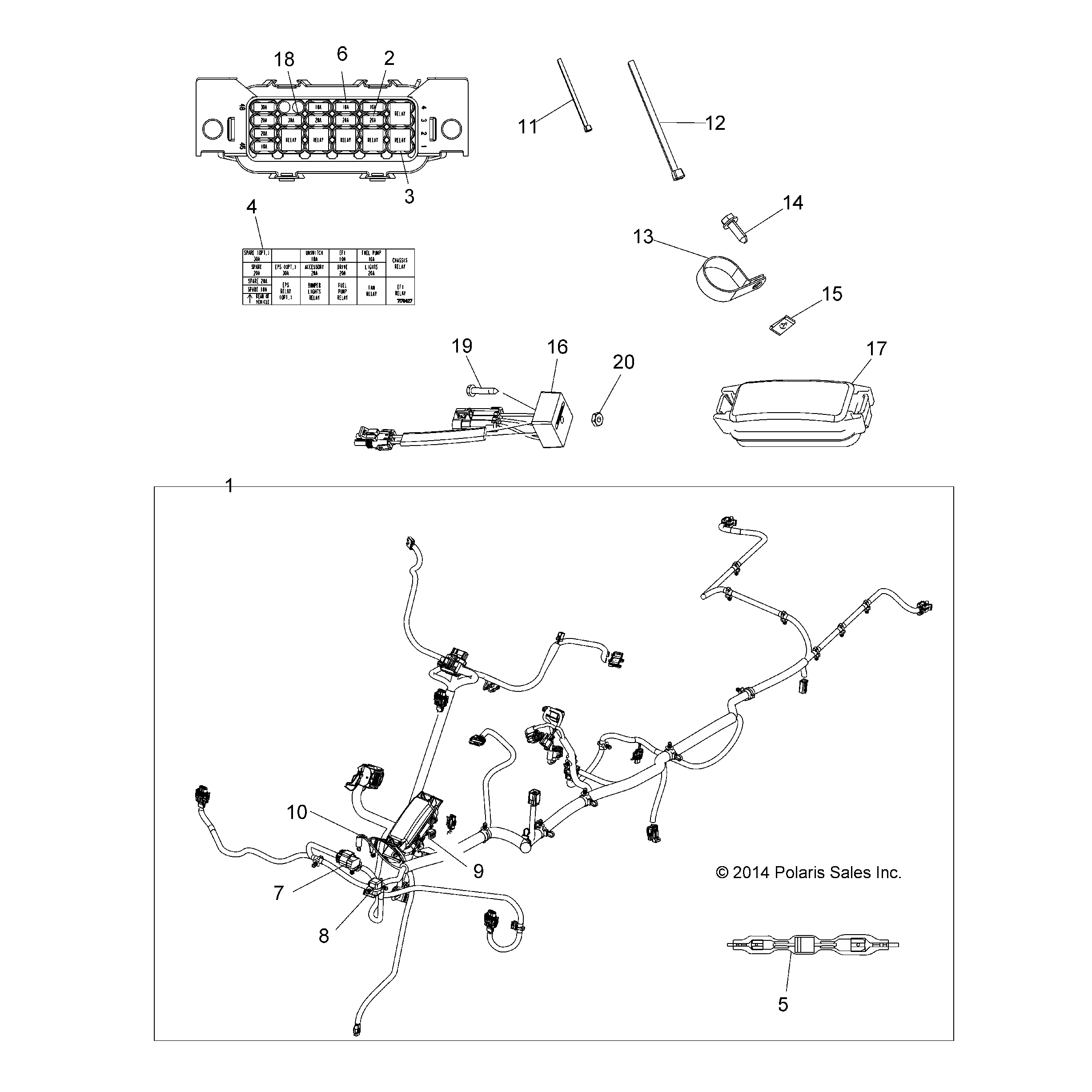 An Image of a Genuine Polaris Parts Schematic Diagram showing the schematic - ELECTRICAL: HARNESS - 2016 POLARIS SPORTSMAN 570 EFI X2 EPS