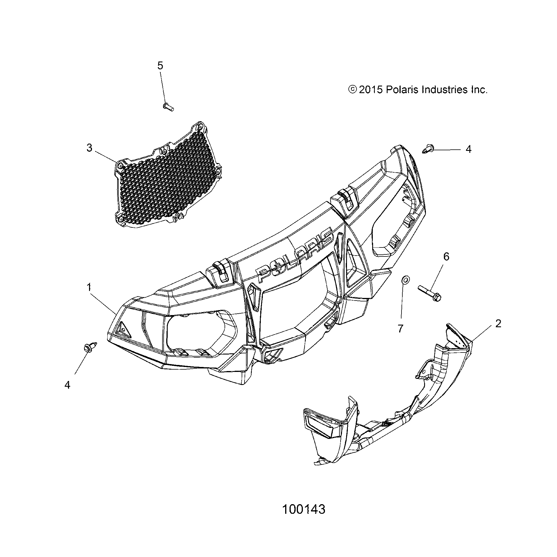 An Image of a Genuine Polaris Parts Schematic Diagram showing the schematic - BODY: FRONT BUMPER and MOUNTING - 2018 POLARIS SPORTSMAN 1000 HIGH LIFTER
