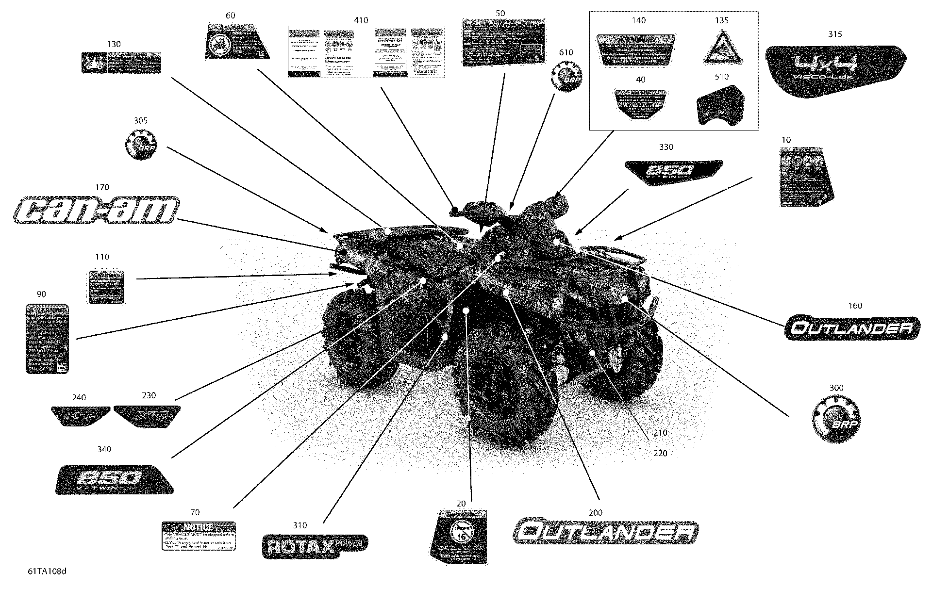 An Image of a Genuine Can-Am Parts Schematic Diagram showing the schematic - BODY - DECALS - XTP