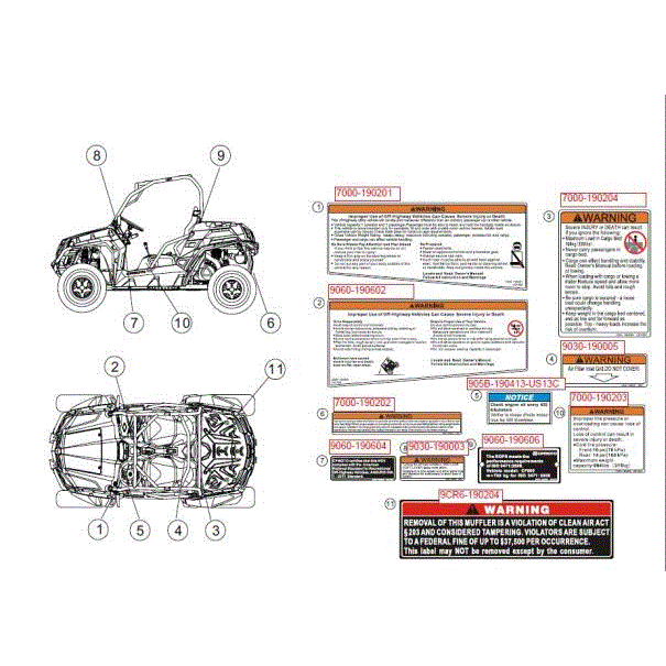 An Image of a Genuine CFMOTO Parts Schematic Diagram showing the schematic - DECAL - 2016 CFMOTO ZFORCE 800 Trail