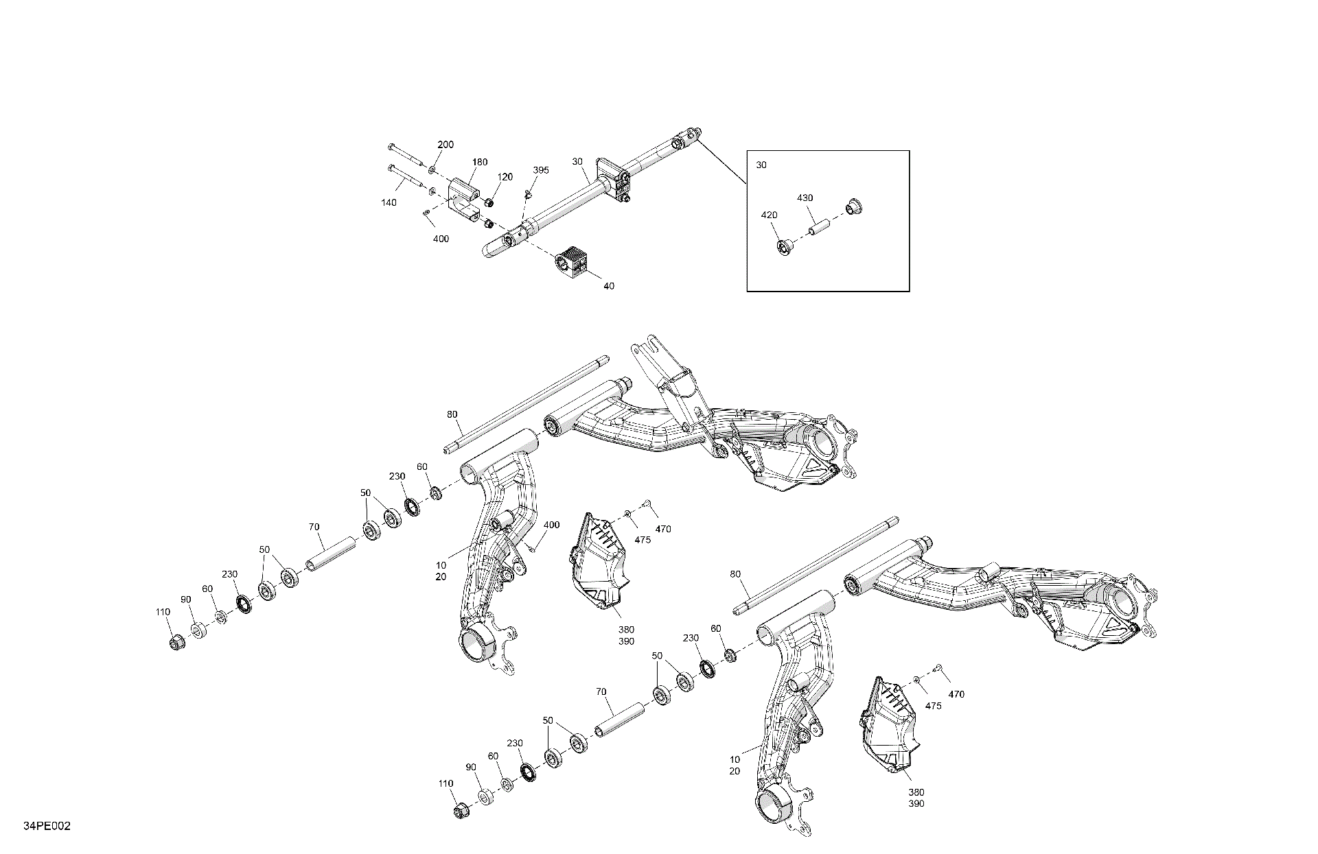 An Image of a Genuine Can-Am Parts Schematic Diagram showing the schematic - SUSPENSION - REAR COMPONENTS (34PE002A)