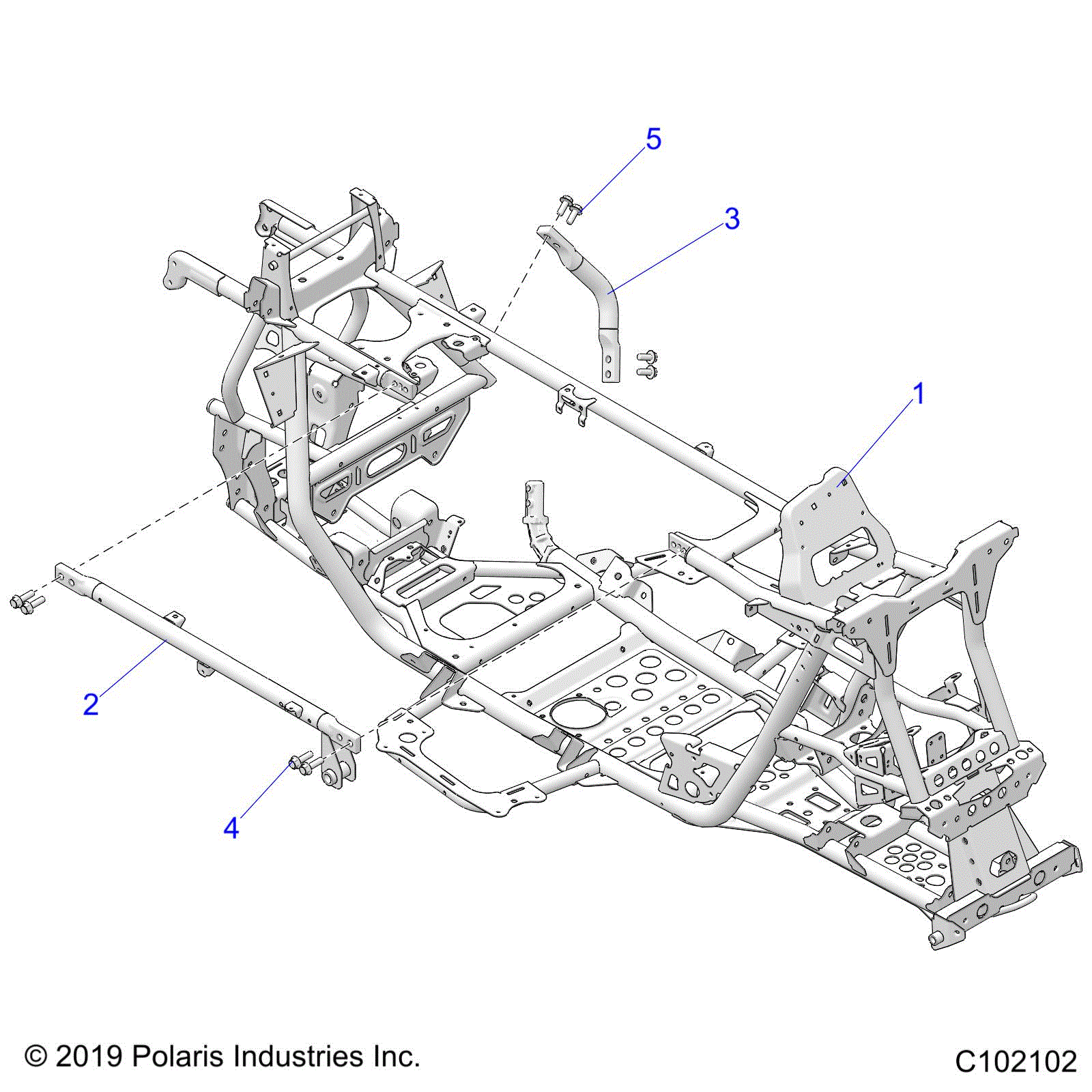 An Image of a Genuine Polaris Parts Schematic Diagram showing the schematic - CHASSIS: MAIN FRAME - 2020 POLARIS SCRAMBLER XP 1000 55"