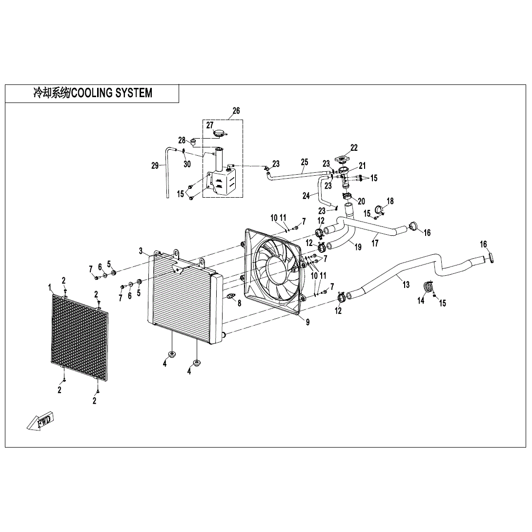 An Image of a genuine CFMOTO Parts Schematic Diagram showing the group - COOLING SYSTEM - 2020 CFMOTO CFORCE 800 XC