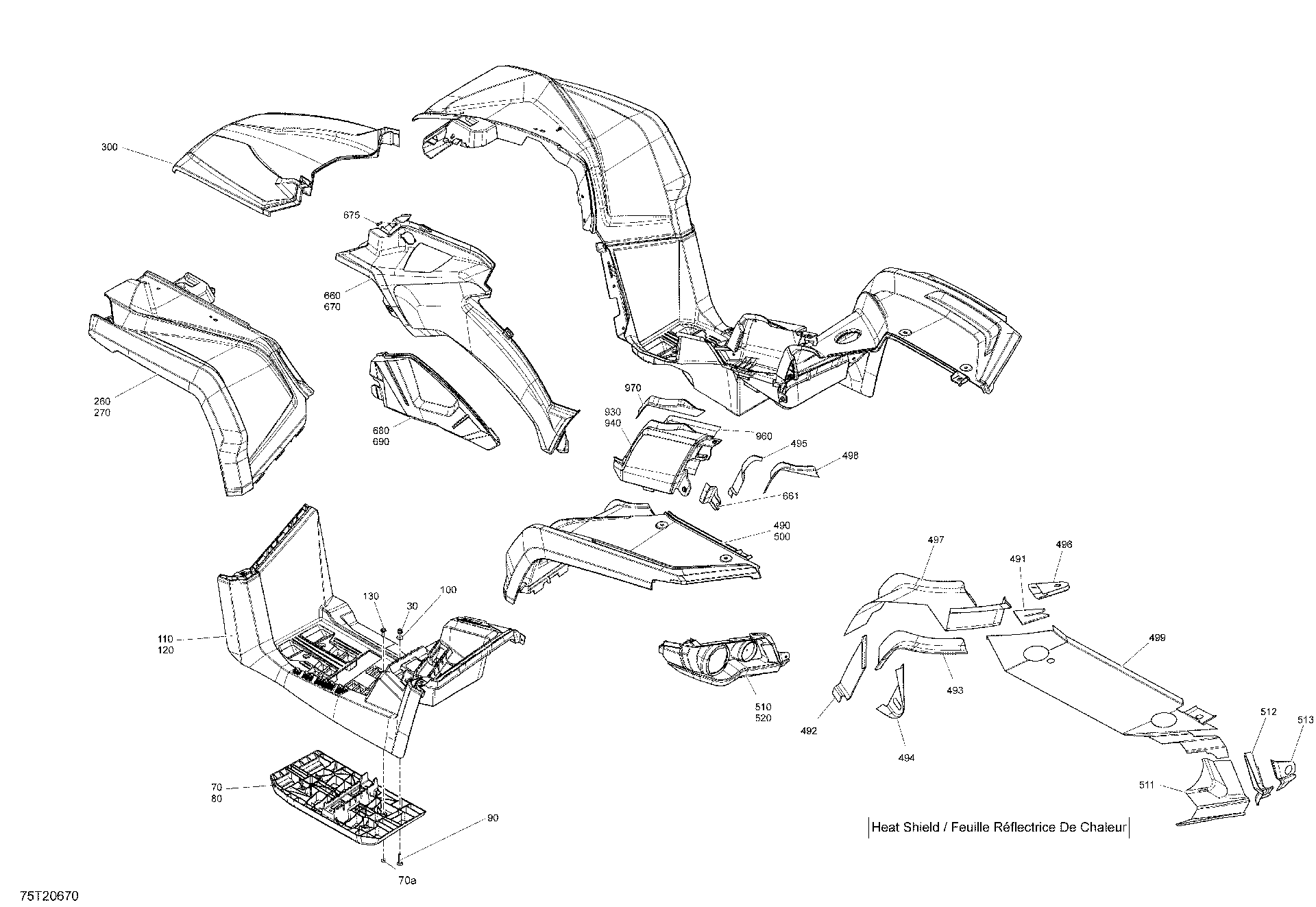 An Image of a Genuine Can-Am Parts Schematic Diagram showing the schematic - BODY - FENDERS AND LATERAL PANELS - XT - CAMO