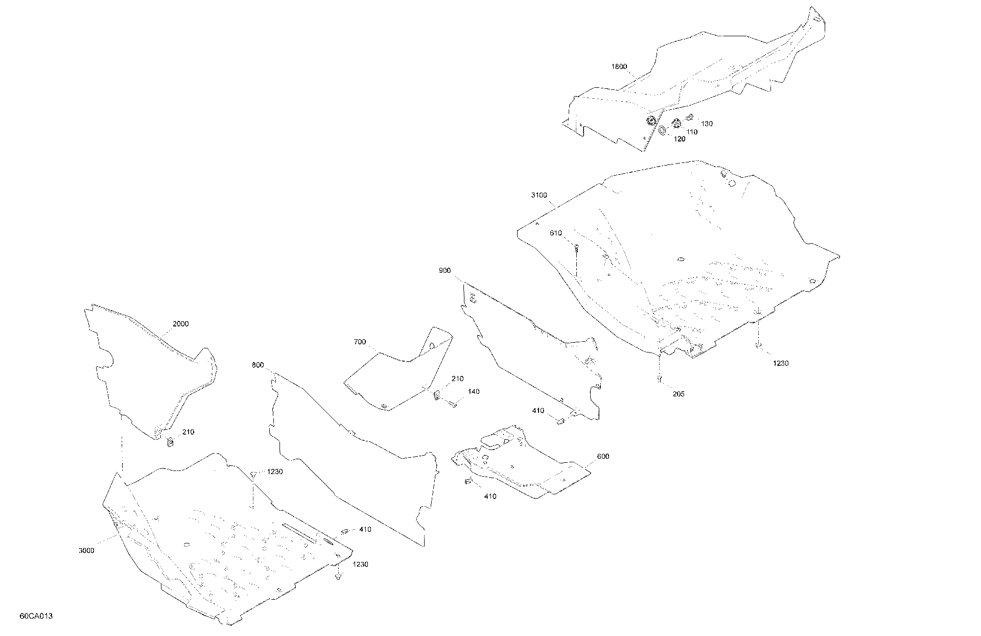 An Image of a Genuine Can-Am Parts Schematic Diagram showing the schematic - BODY - CAB INTERIOR - FLOOR