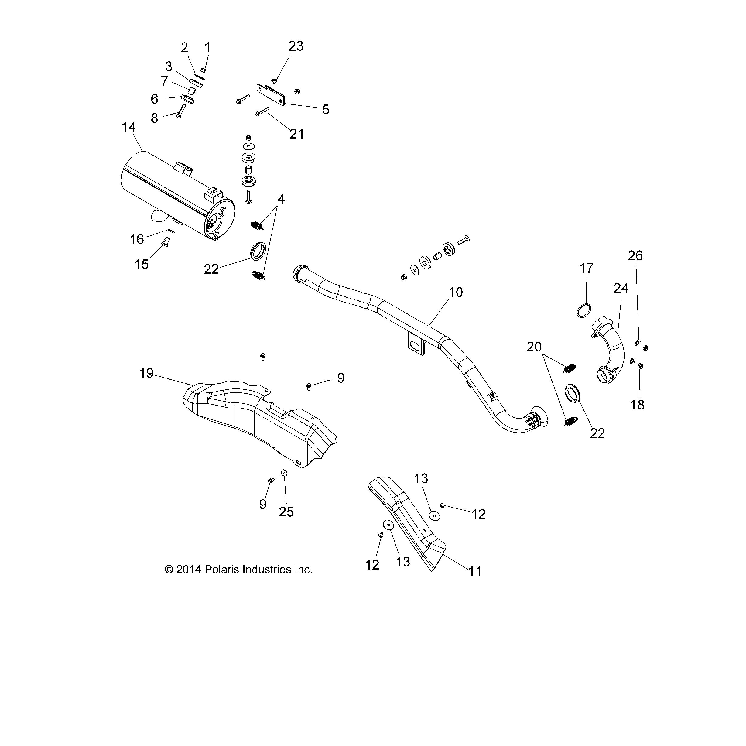 An Image of a Genuine Polaris Parts Schematic Diagram showing the schematic - ENGINE: EXHAUST - 2015 POLARIS HAWKEYE 325 2X4