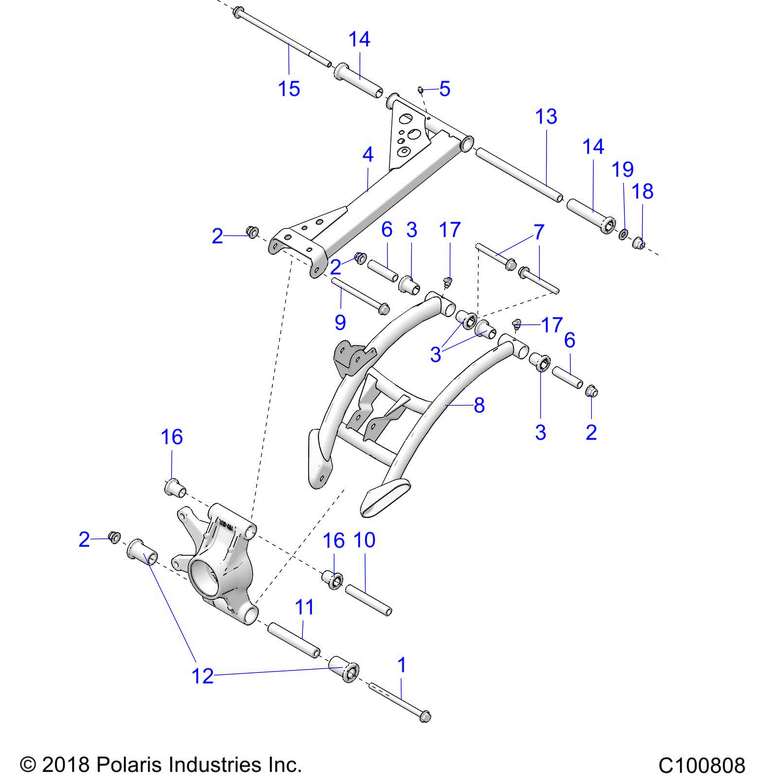 An Image of a Genuine Polaris Parts Schematic Diagram showing the schematic - SUSPENSION: REAR - 2017 POLARIS SPORTSMAN XP 1000