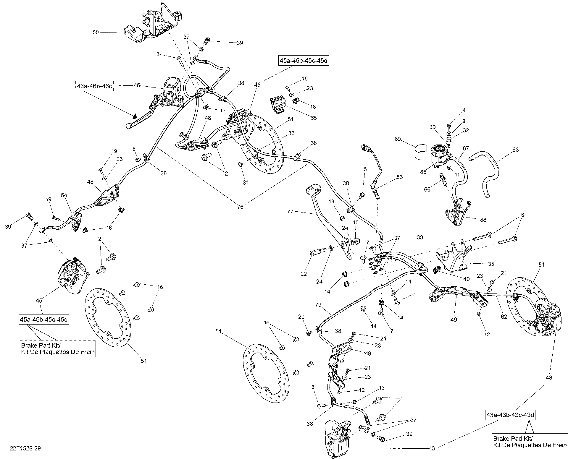 An Image of a Genuine Can-Am Parts Schematic Diagram showing the schematic - HYDRAULIC BRAKES _22T1528
