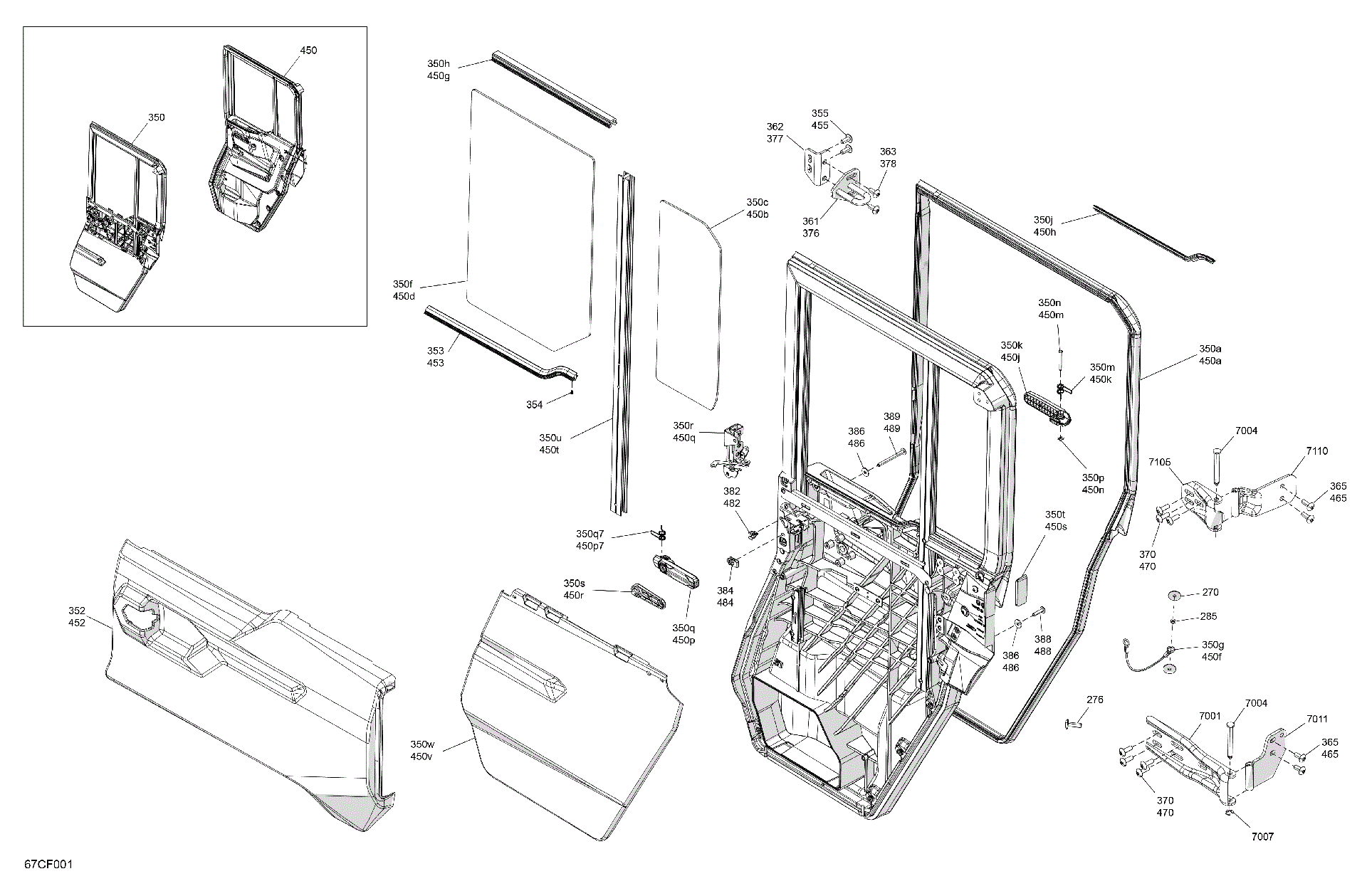 An Image of a Genuine Can-Am Parts Schematic Diagram showing the schematic - ENCLOSURE CAB - REAR DOORS