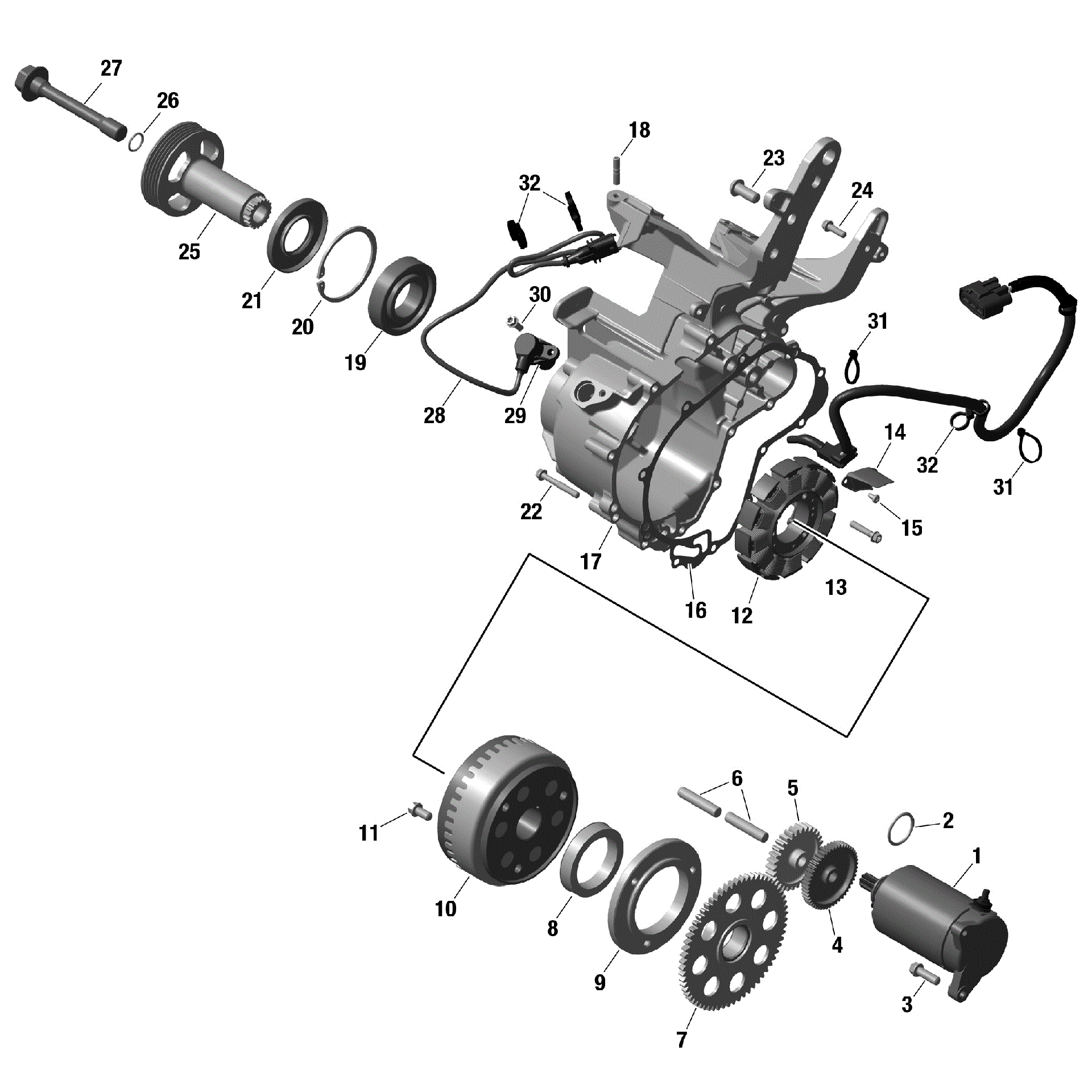 An Image of a Genuine Can-Am Parts Schematic Diagram showing the schematic - ROTAX - MAGNETO AND ELECTRIC STARTER