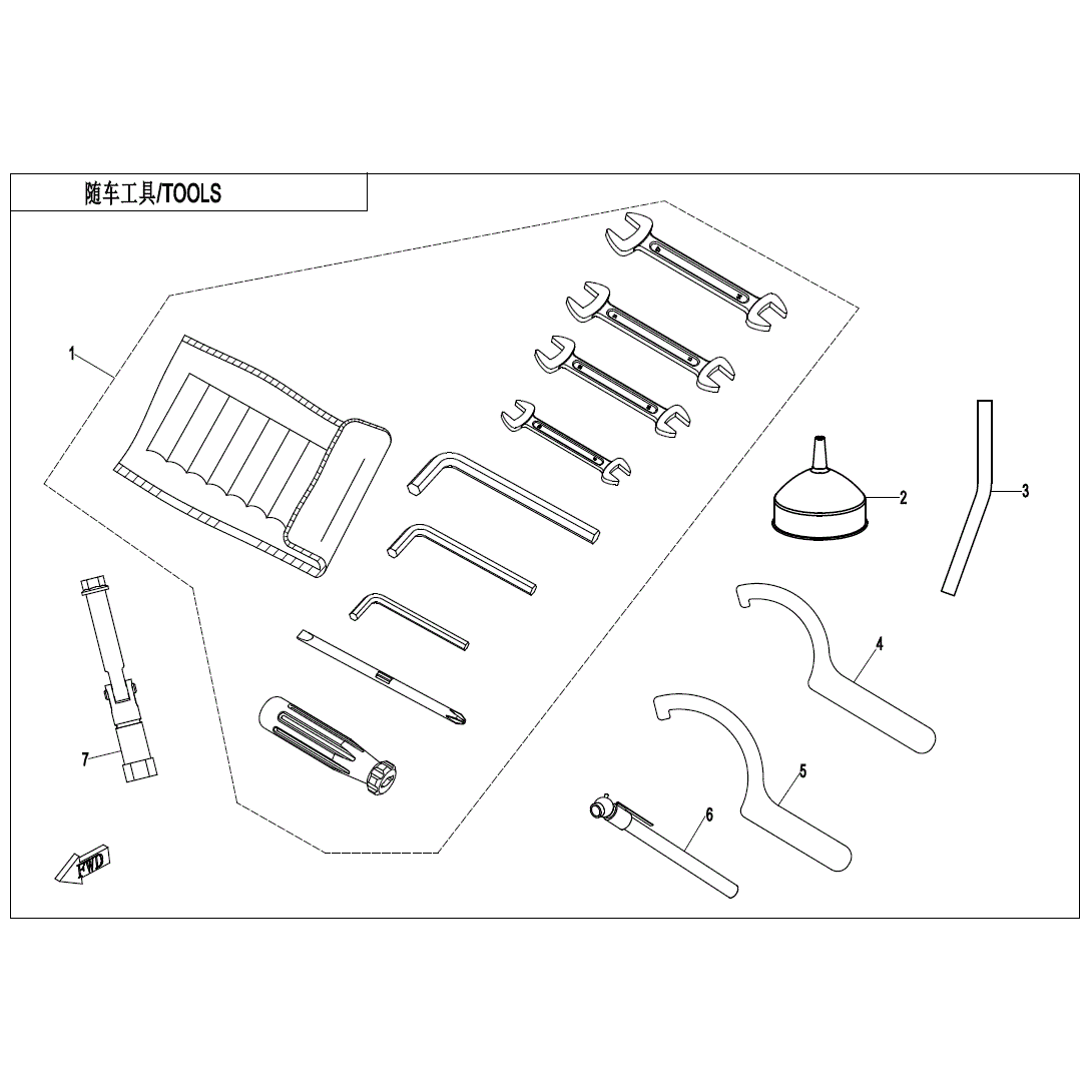 An Image of a Genuine CFMOTO Parts Schematic Diagram showing the schematic - TOOLS - 2020 CFMOTO ZFORCE 950 Sport