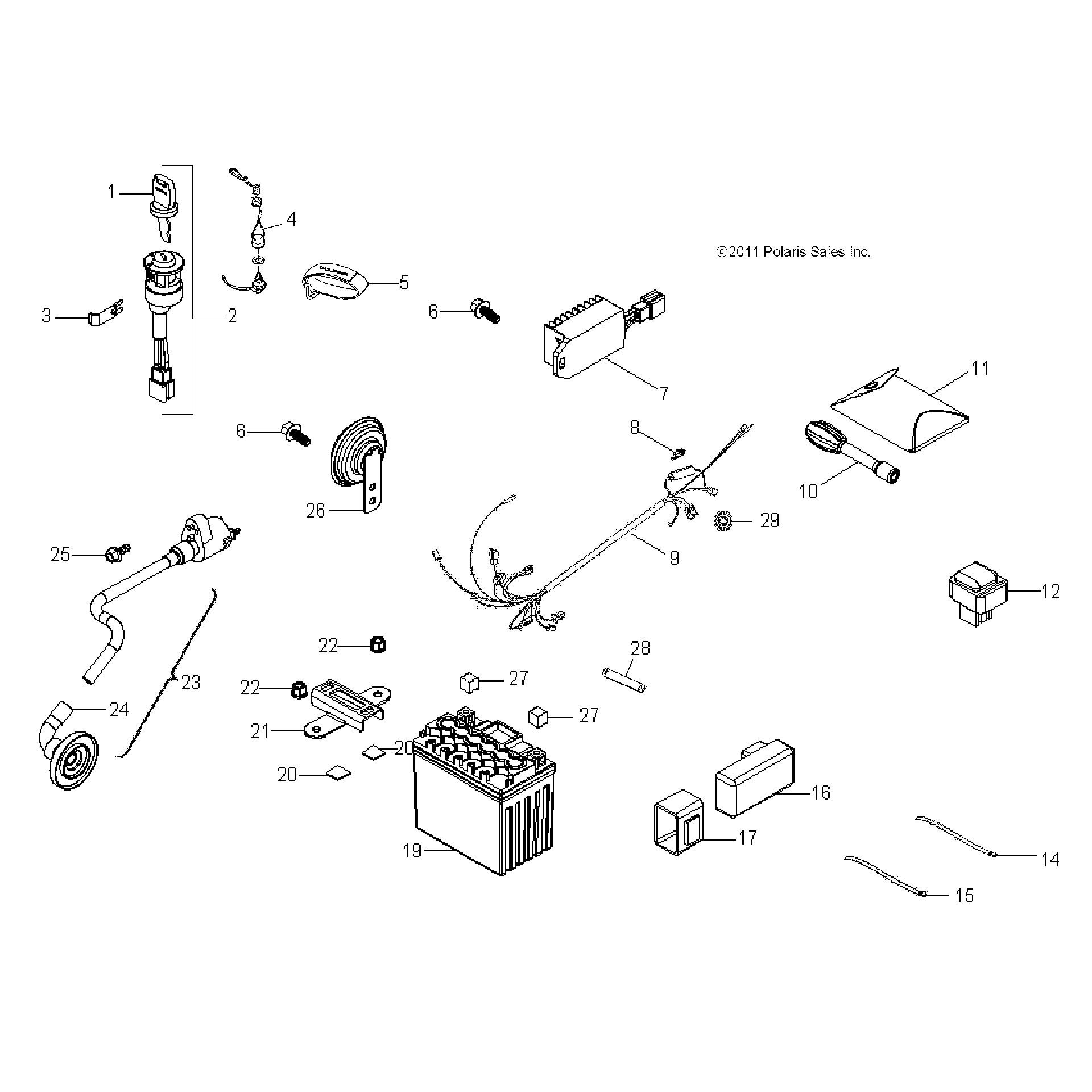 An Image of a Genuine Polaris Parts Schematic Diagram showing the schematic - ELECTRICAL: SWITCHES HARNESS and PARTS - 2019 POLARIS OUTLAW 50