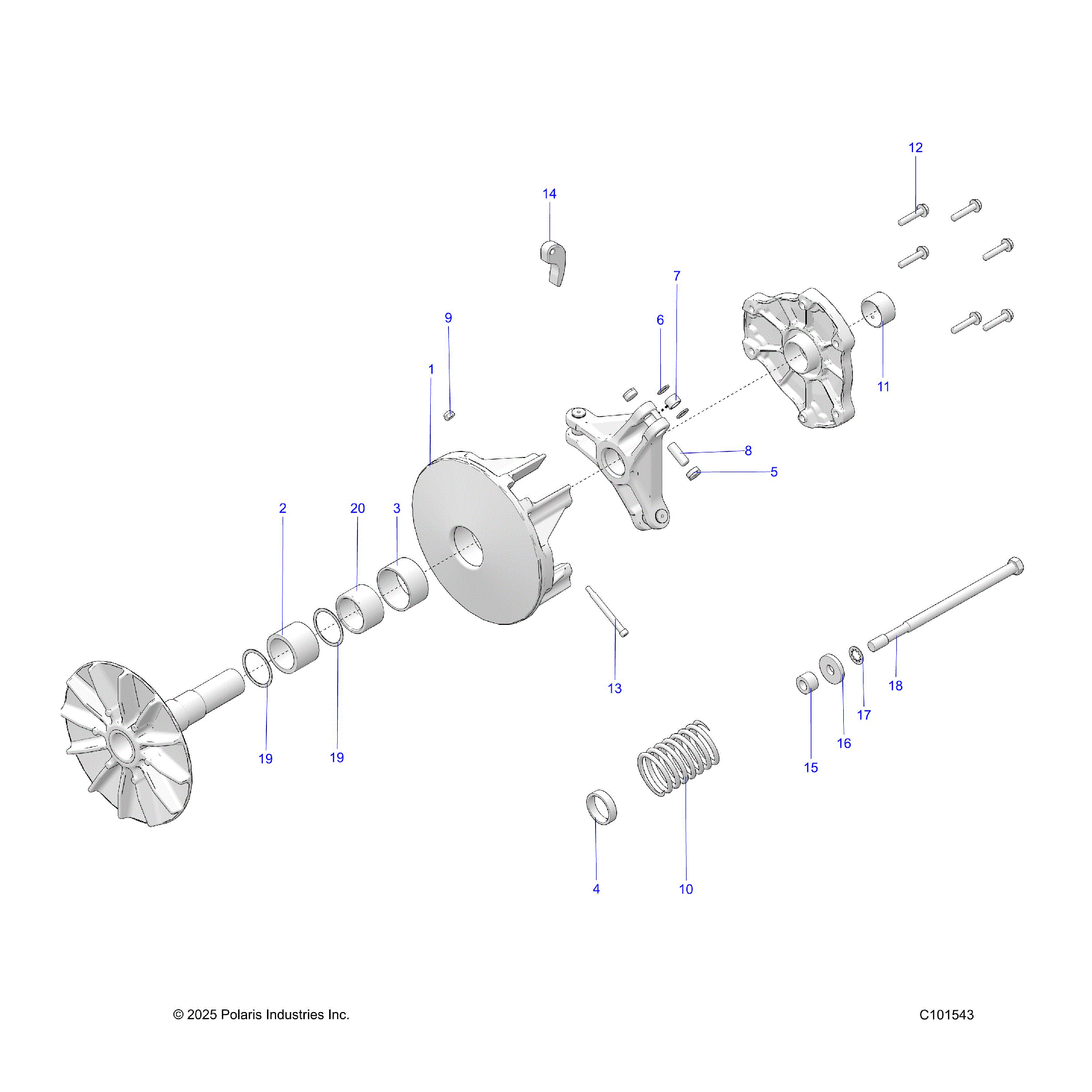 An Image of a Genuine Polaris Parts Schematic Diagram showing the schematic - DRIVE TRAIN: PRIMARY CLUTCH - 2021 POLARIS SPORTSMAN 450 HO