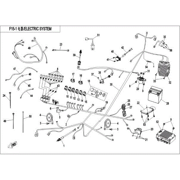 An Image of a Genuine CFMOTO Parts Schematic Diagram showing the schematic - ELECTRIC SYSTEM - 2016 CFMOTO ZFORCE 500
