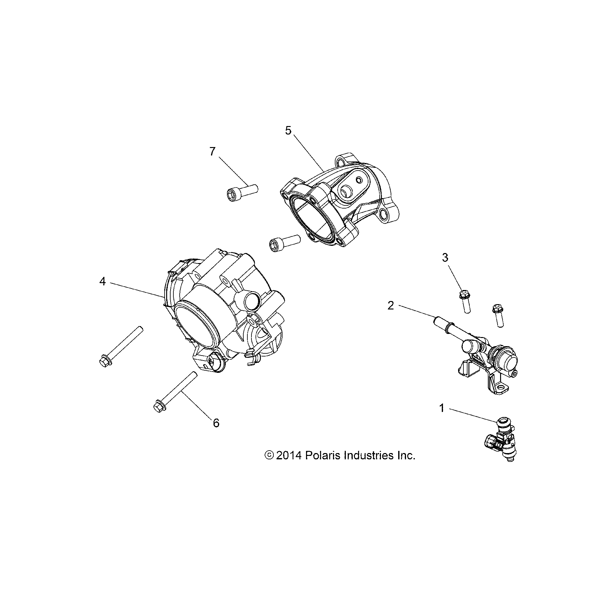 An Image of a Genuine Polaris Parts Schematic Diagram showing the schematic - ENGINE: THROTTLE BODY and FUEL RAIL - 2018 POLARIS SPORTSMAN 570 EFI