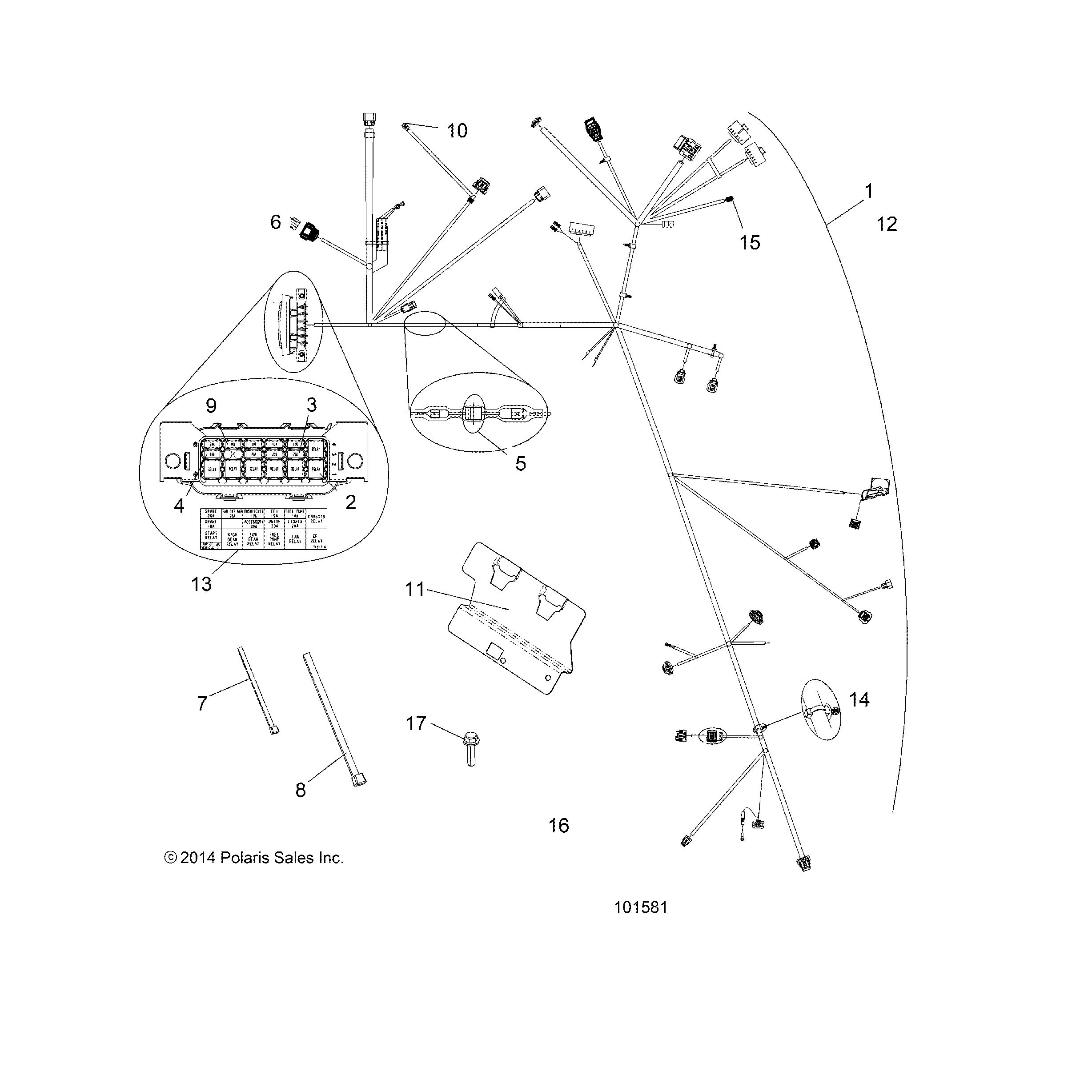 An Image of a Genuine Polaris Parts Schematic Diagram showing the schematic - ELECTRICAL: HARNESS - 2019 POLARIS SCRAMBLER 850 48"