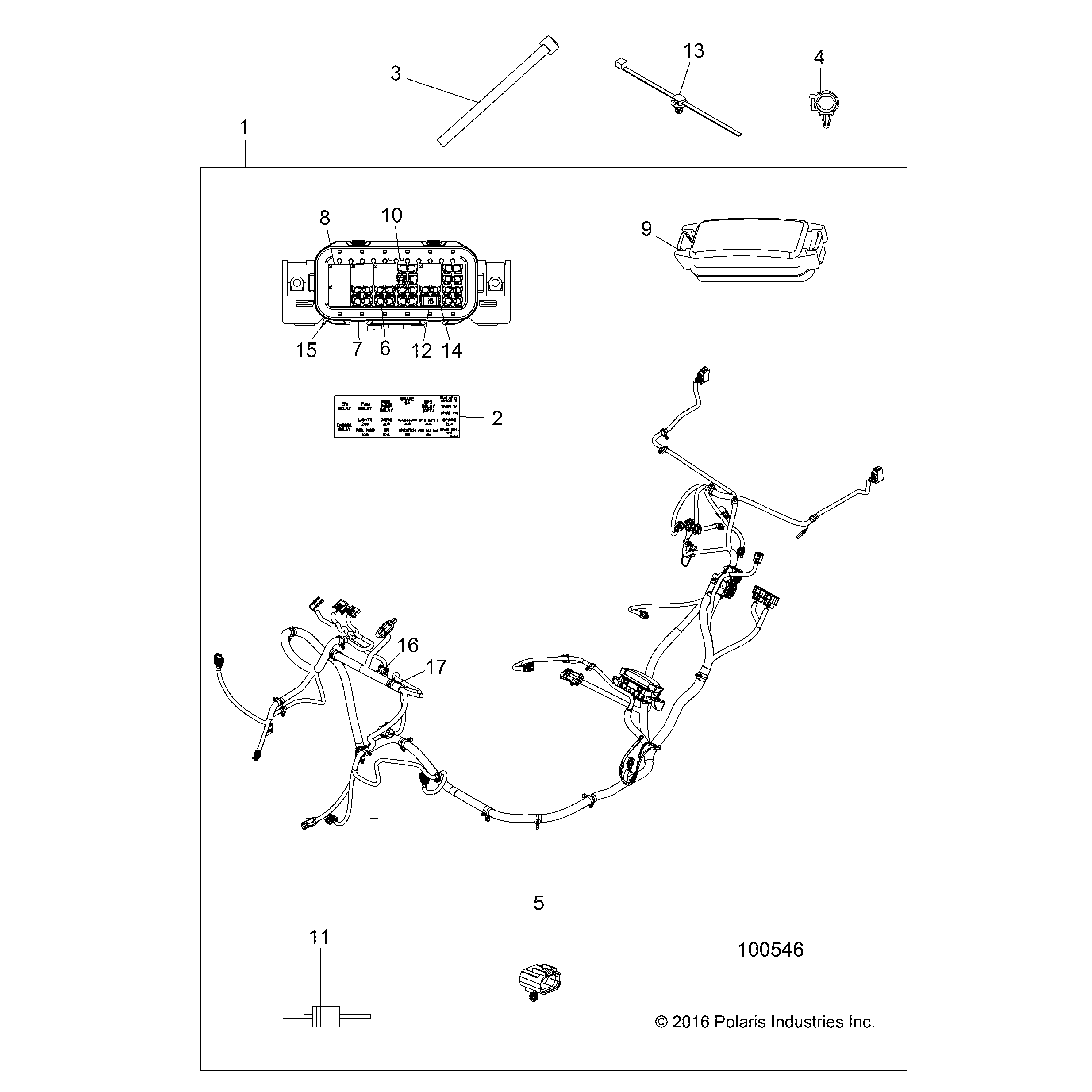An Image of a Genuine Polaris Parts Schematic Diagram showing the schematic - ELECTRICAL: WIRE HARNESS - 2017 POLARIS ACE 570 SP