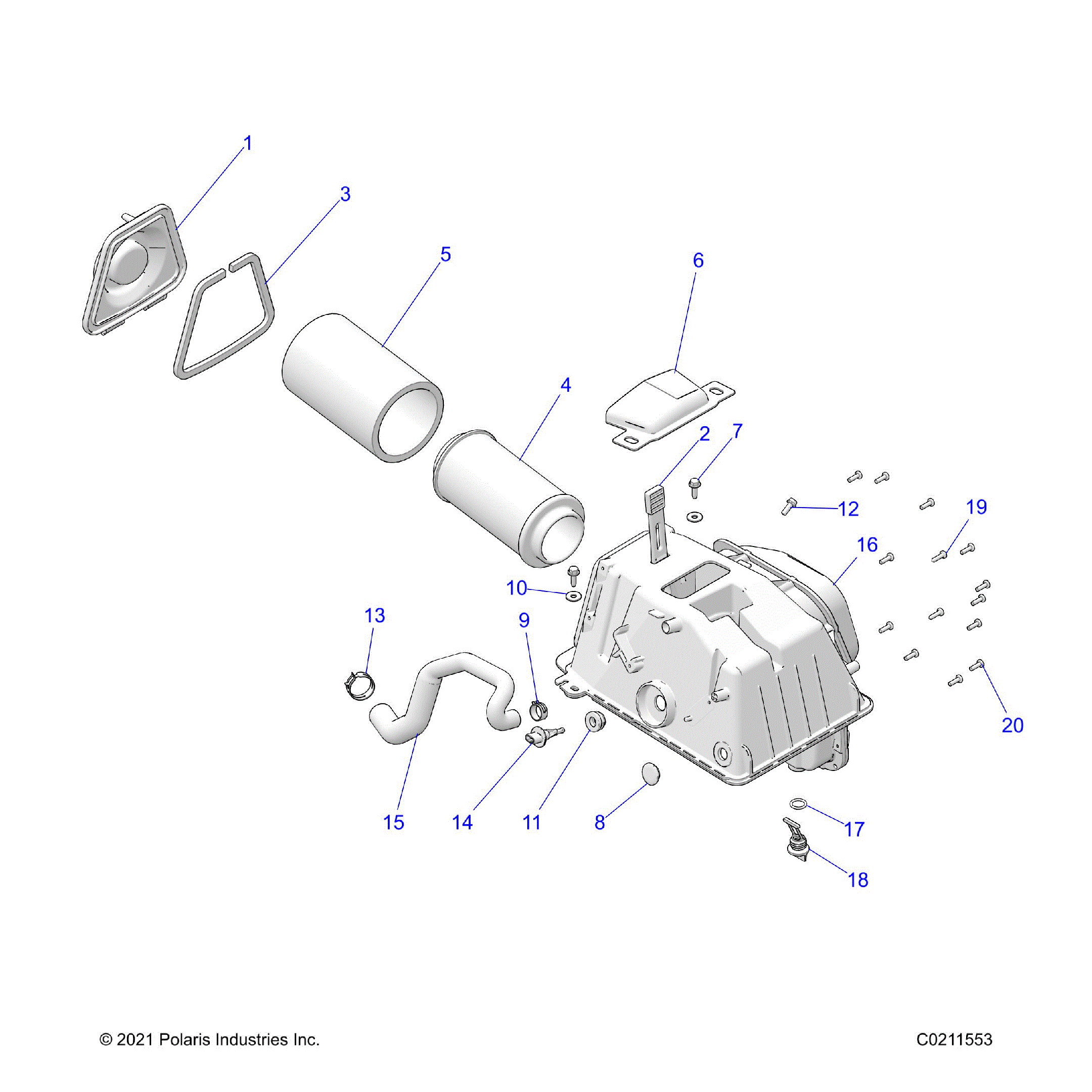 An Image of a Genuine Polaris Parts Schematic Diagram showing the schematic - ENGINE: AIR INTAKE - 2026 POLARIS SPORTSMAN XP 1000 55"