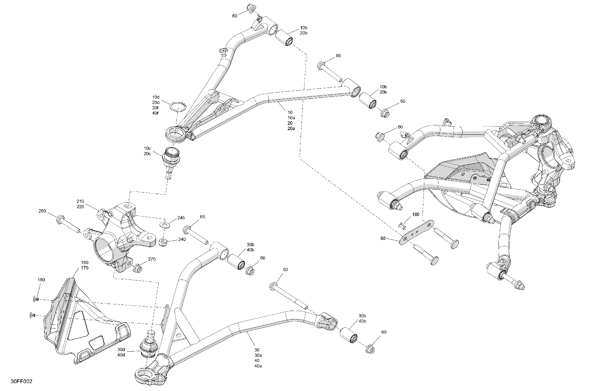 An Image of a Genuine Can-Am Parts Schematic Diagram showing the schematic - SUSPENSION - FRONT COMPONENTS