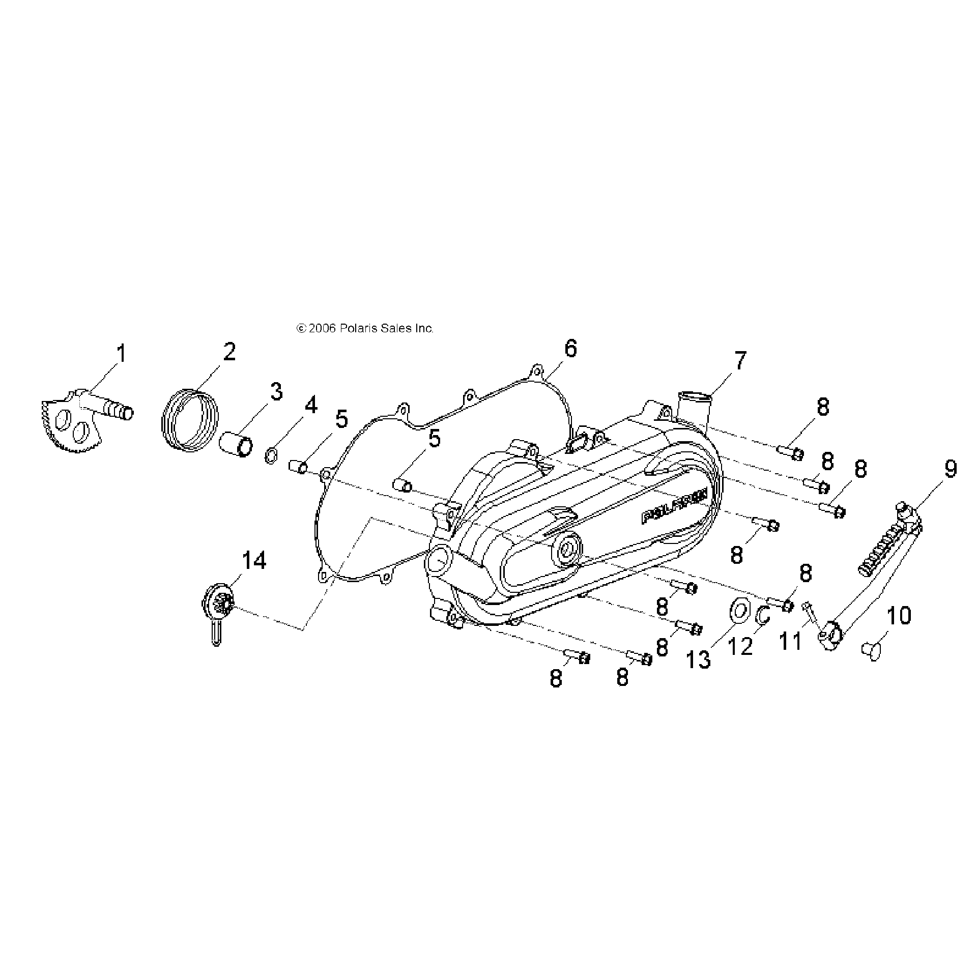 An Image of a Genuine Polaris Parts Schematic Diagram showing the schematic - ENGINE: CLUTCH COVER and KICK START - 2016 POLARIS OUTLAW 90