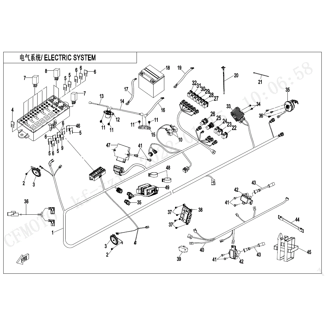 An Image of a Genuine CFMOTO Parts Schematic Diagram showing the schematic - ELECTRIC SYSTEM (WITH BCM) - 2022 CFMOTO ZFORCE 950 HO EX