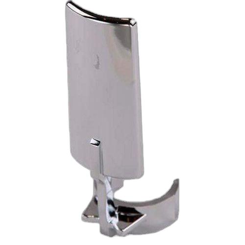 A curved, shiny metallic Fork Guard Chrome Clip On Style by Polaris stands upright on its handle, its sleek design reminiscent of precision motorcycle fork protectors, set against a plain white background.