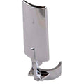 A curved, shiny metallic Fork Guard Chrome Clip On Style by Polaris stands upright on its handle, its sleek design reminiscent of precision motorcycle fork protectors, set against a plain white background.