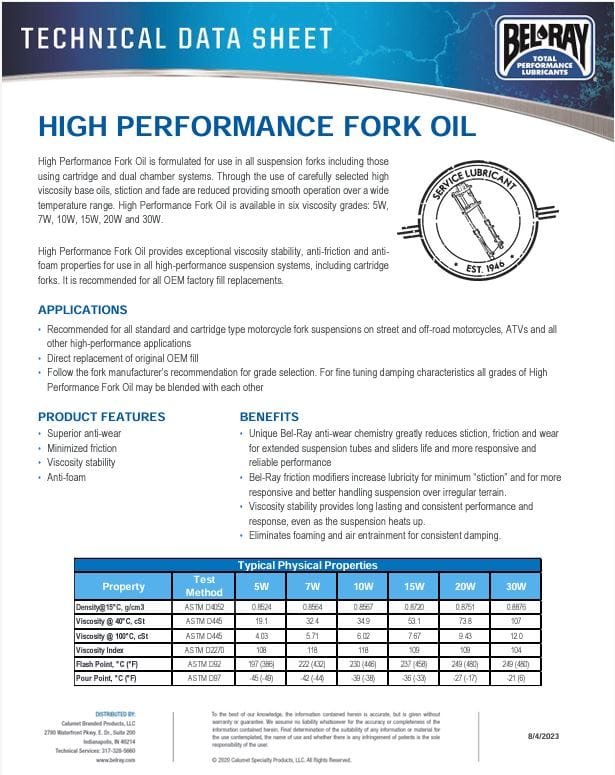 Fork Oil High Performance 10W 1 Liter by Bel Ray 99320-B1LW Fork Oil