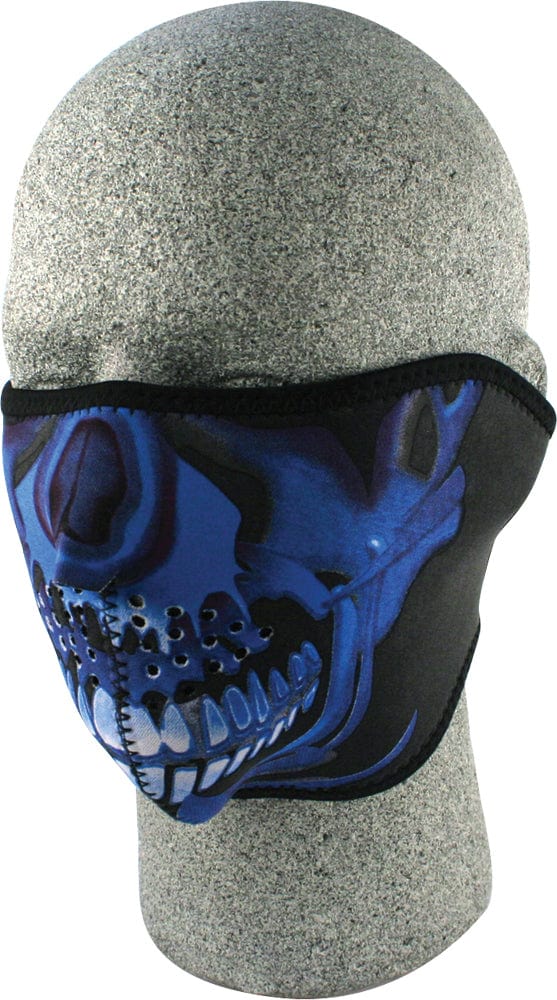 Western Powersports Facemask Blue Chrome Skull Half Face Mask by Zan WNFM024H