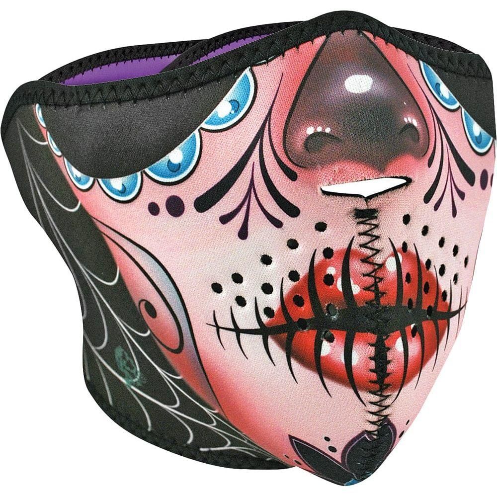 Western Powersports Facemask Sugar Skull/Purple Reversible Half Face Mask by Zan WNFM082H