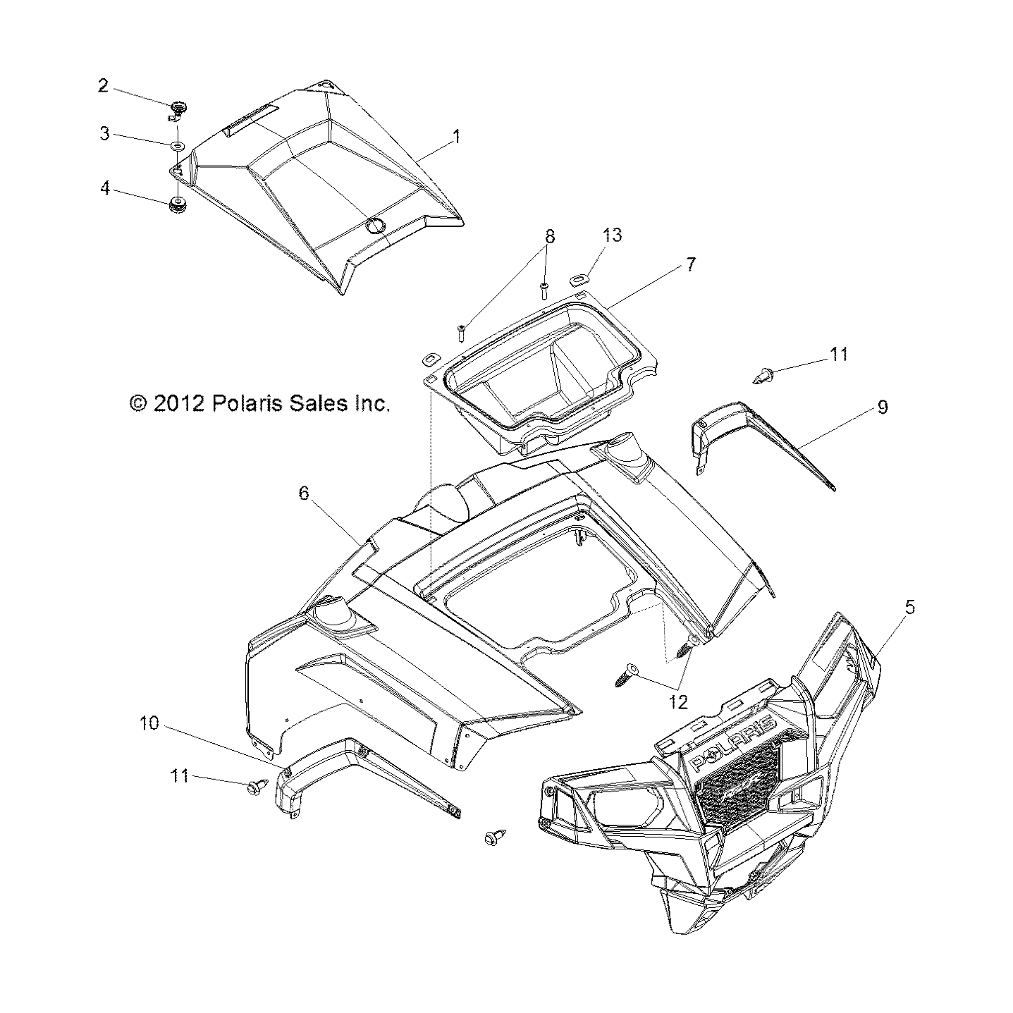 Hood Assembly, Polaris Pursuit by Polaris 2635165-587 OEM Hardware P2635165-587 Off Road Express Drop Ship