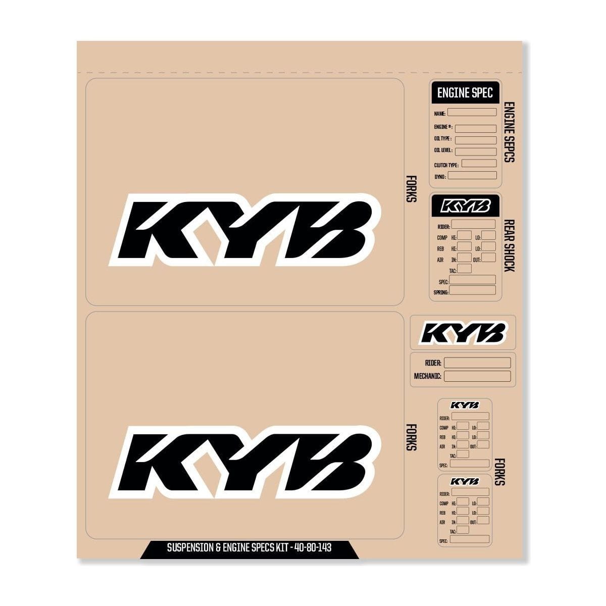 Kyb Decal Kit Black Kyb Fork/Shock/Eng Spec By D'Cor 40-80-143 Brand Decal 862-4080143 Western Powersports