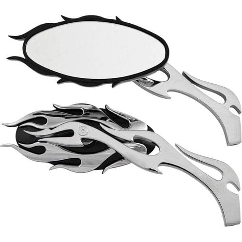 Parts Unlimited Perch Mount Mirrors Mirrors Flame W/Flame Stem Black/Chrome by Drag Specialties 0640-0483