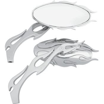Parts Unlimited Perch Mount Mirrors Mirrors Flame W/Flame Stem Chrome by Drag Specialties 0640-0484