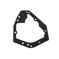 The Gasket Cam Cover by Polaris is a black, irregularly shaped part with multiple circular holes along its edges—ideal for OEM Indian Polaris parts or for your Indian motorcycle.
