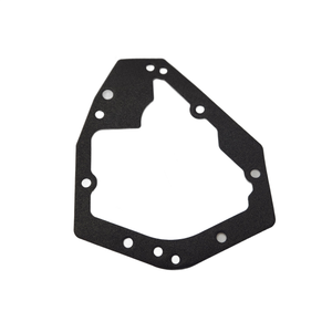The Gasket Cam Cover by Polaris is a black, irregularly shaped part with multiple circular holes along its edges—ideal for OEM Indian Polaris parts or for your Indian motorcycle.