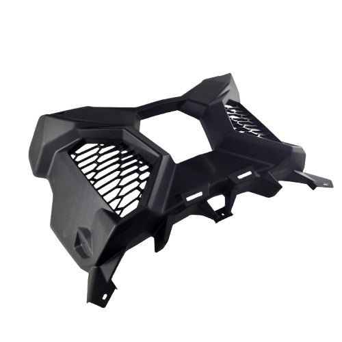 Black plastic Rear Fairing by Can-Am with an angular design, mesh vents, and mounting brackets. Perfect OEM replacement part to upgrade the style and protection of your Can-Am ATV or UTV.