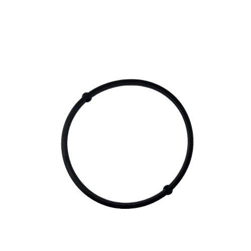 A black circular Seal Chimney by Polaris, featuring two small knots on a white background, showcases a sleek design reminiscent of authentic Indian motorcycle parts.