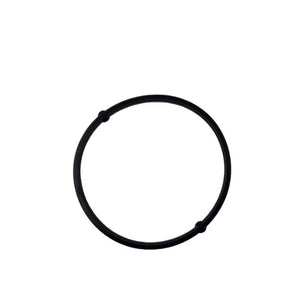 A black circular Seal Chimney by Polaris, featuring two small knots on a white background, showcases a sleek design reminiscent of authentic Indian motorcycle parts.