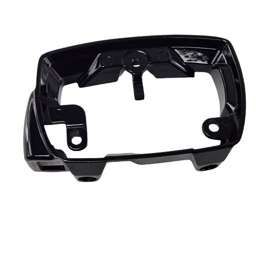 The LCD Display Bracket Black by Polaris is a black plastic automotive mounting bracket with multiple holes and slots, shown on a white background. It's ideal for use with OEM Indian Polaris and Indian motorcycle parts.