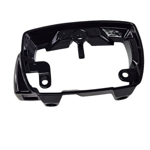 The LCD Display Bracket Black by Polaris is a black plastic automotive mounting bracket with multiple holes and slots, shown on a white background. It's ideal for use with OEM Indian Polaris and Indian motorcycle parts.