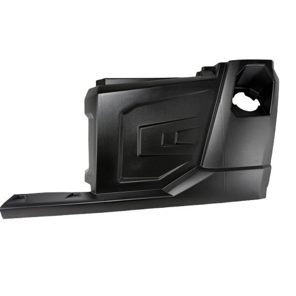 Black plastic rear left hand fender with integrated rocker panel for Polaris UTV.