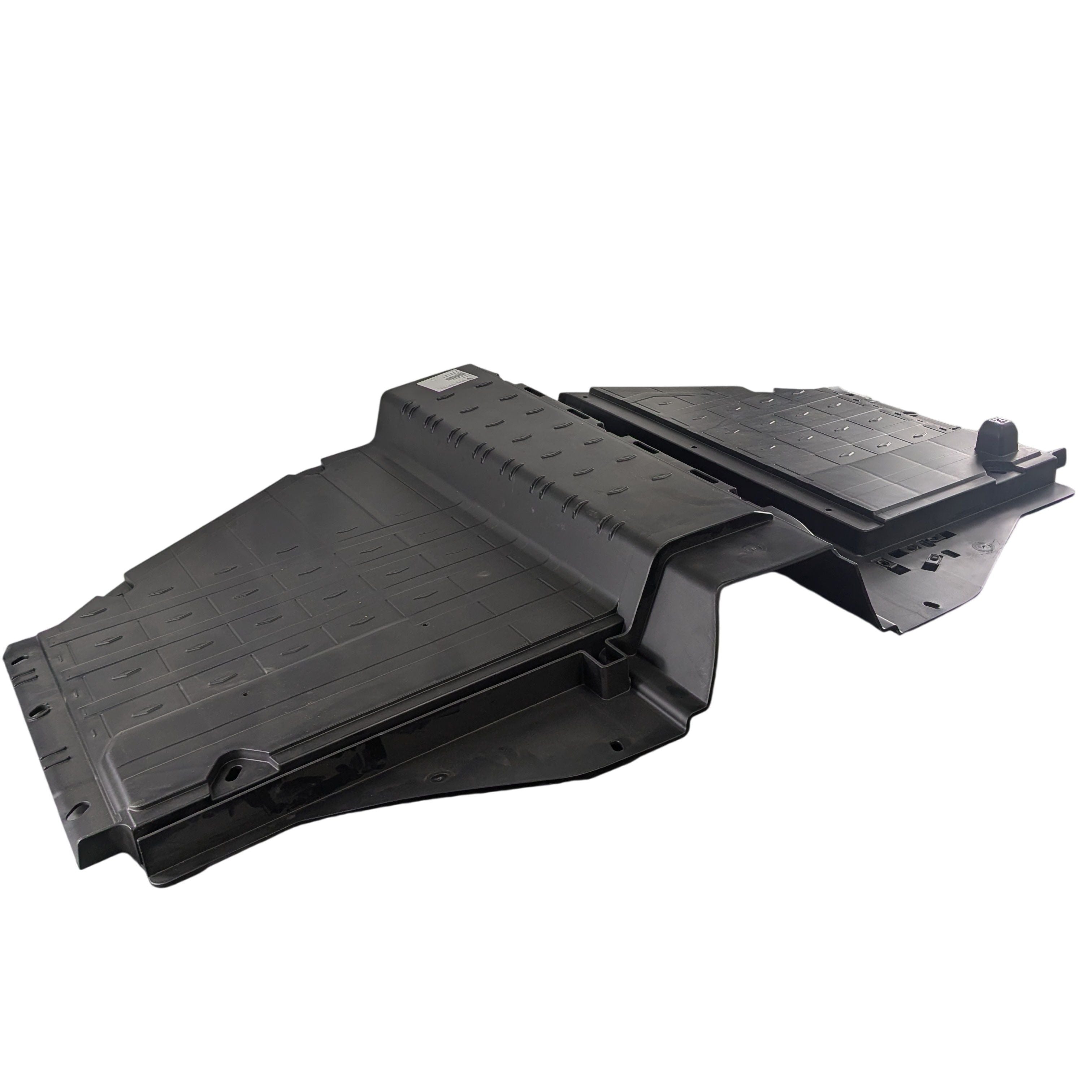 Black molded plastic floor assembly panel with textured and smooth sections, designed for Can-Am UTVs.
