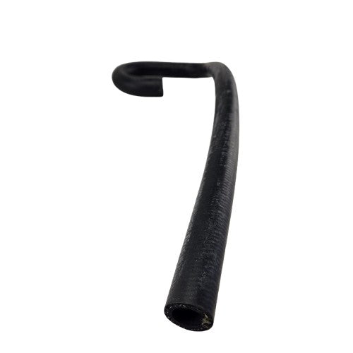 The Arctic Cat Hose,Coolant-1, a black UTV coolant hose with one curved end, rests on a white, slightly dirty surface near a corner with reflective walls.
