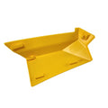 A Yellow CVT Inlet Cover by Can-Am, featuring angular edges and molded details, made of bright yellow plastic and shown isolated on a white background.