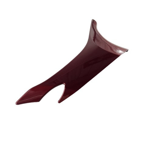 A glossy, dark red, curved plastic Body Side Cover, Upper Right by Polaris, featuring a cutout section, is shown against a plain white background.